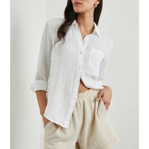 Rails Ellis 100% Cotton Gauze Long Sleeve Button-Up Shirt Top White XS - Picture 1 of 10